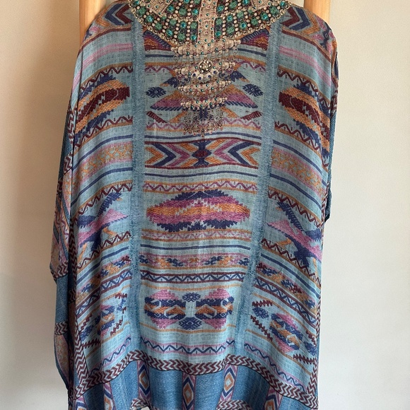 Camilla Franks Stitch of the Condor Blue Silk Lace up Mini Kaftan - Picture 4 of 7